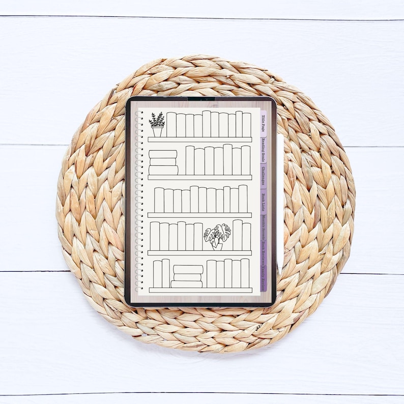 May include: A black and white printable planner page with a bookshelf design. The page has a section for "To-Do List", "Daily Notes", "Calendar", "Brain Dump", "Notes", and "Weekly Spread".