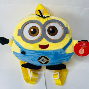 Minions kids plush toy small backpack with zipper pocket.