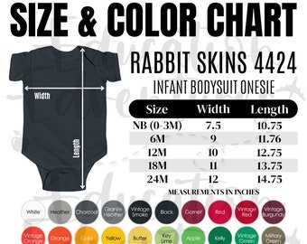 Rabbit Skins 4424 Color & Size Chart, Printify Product Listing for Infant Fine Jersey Bodysuit Onesie, Square PNG Digital Download