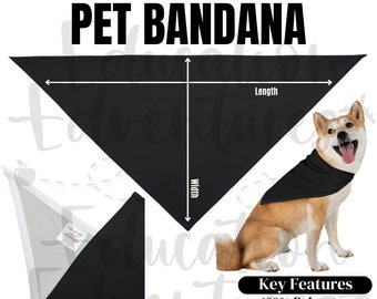 Pet Bandana Size Chart and Key Features, Printify POD Product Listing for Pet Bandanas, Square PNG Digital Download