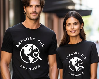 Camiseta de viaje Explora lo desconocido, Camiseta de viajero del mundo, Camiseta de vacaciones, Regalo para viajeros, Atuendo de pasión por los viajes para hombres y mujeres, Aventura