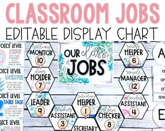 Editable Classroom Jobs Poster Clip Chart | Botanical Classroom Decor