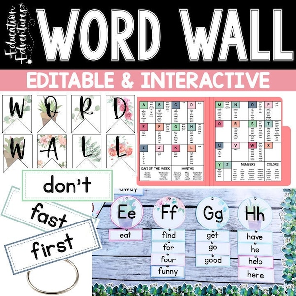 Botanical Personal Word Wall & Display EDITABLE Interactive Classroom Decor