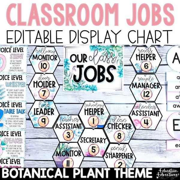 Editable Classroom Jobs Poster Clip Chart | Botanical Classroom Decor