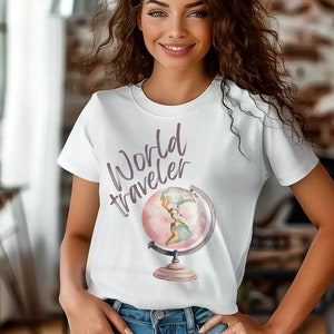 World Traveler Globe Tshirt, World Traveler Tshirt, Vacation Shirt, Gift for Travelers, Wanderlust Outfit for Women, Adventure Apparel