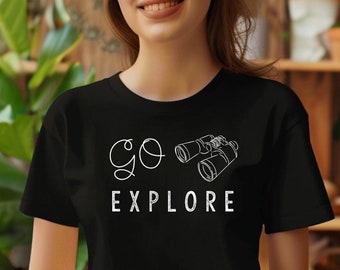 Ga verkennen reizen verrekijker tshirt, wereldreiziger tshirt, vakantie shirt, cadeau voor reizigers, Wanderlust Travel Lover Outfit, buiten