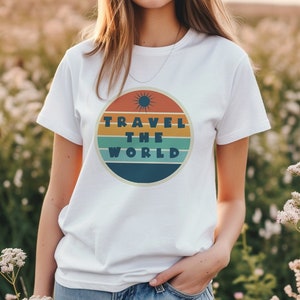 Travel the World Vintage Tee, World Traveler Tshirt, Vacation Shirt, Gift for Travelers, Wanderlust Outfit for Men and Women, Adventure Tee
