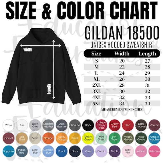 Gildan 18500 Color & Size Chart, Printify Product Listing Gildan 18500 Color & Size Chart, Printify Product Listing