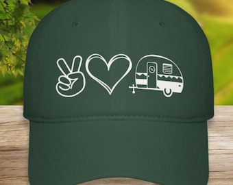 Peace Love Camping Baseball Cap - Travel Accessories - Travel Hat - Campervan - Travel Gifts for Men or Women - Travel Apparel - Vacation
