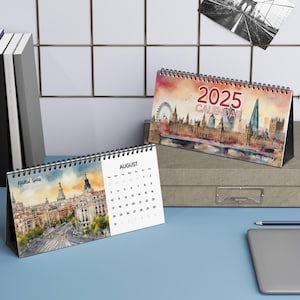 European Capital Cities Watercolor Travel Desktop Calendar 2025, Travel Theme Home & Living, Gift for Travelers, Office Accessory