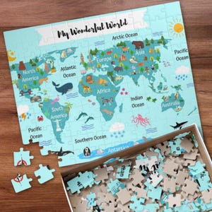 Puzzle carte du monde pour enfants | Thème du voyage pour la maison et la vie | Cadeau pour les voyageurs | Amateurs d'aventure | Cadeaux de voyage | Activité de jeu pour les enfants en famille