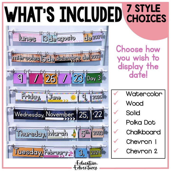 Flip Calendar Cards Chart Display | Hanging Date Sign | Spanish ...