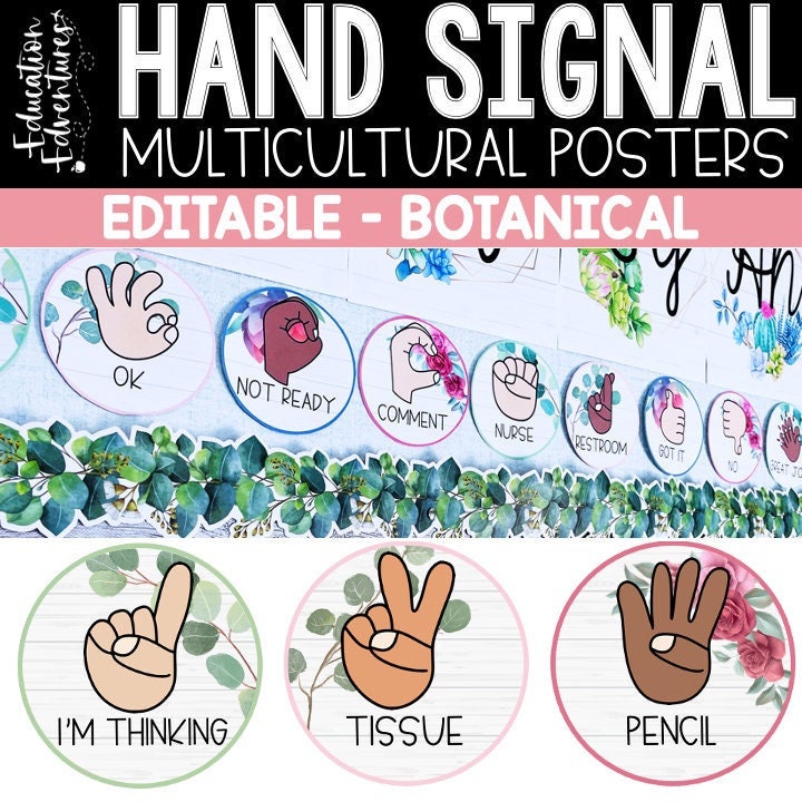 Botanical Classroom Hand Signal Posters EDITABLE Classroom Decor