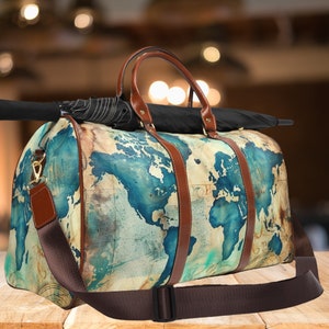 Sac de voyage étanche carte du monde vintage - Accessoires de voyage - Cadeaux de voyage - Sac de voyage - Accessoires de vacances - Envie de voyage - Aventure