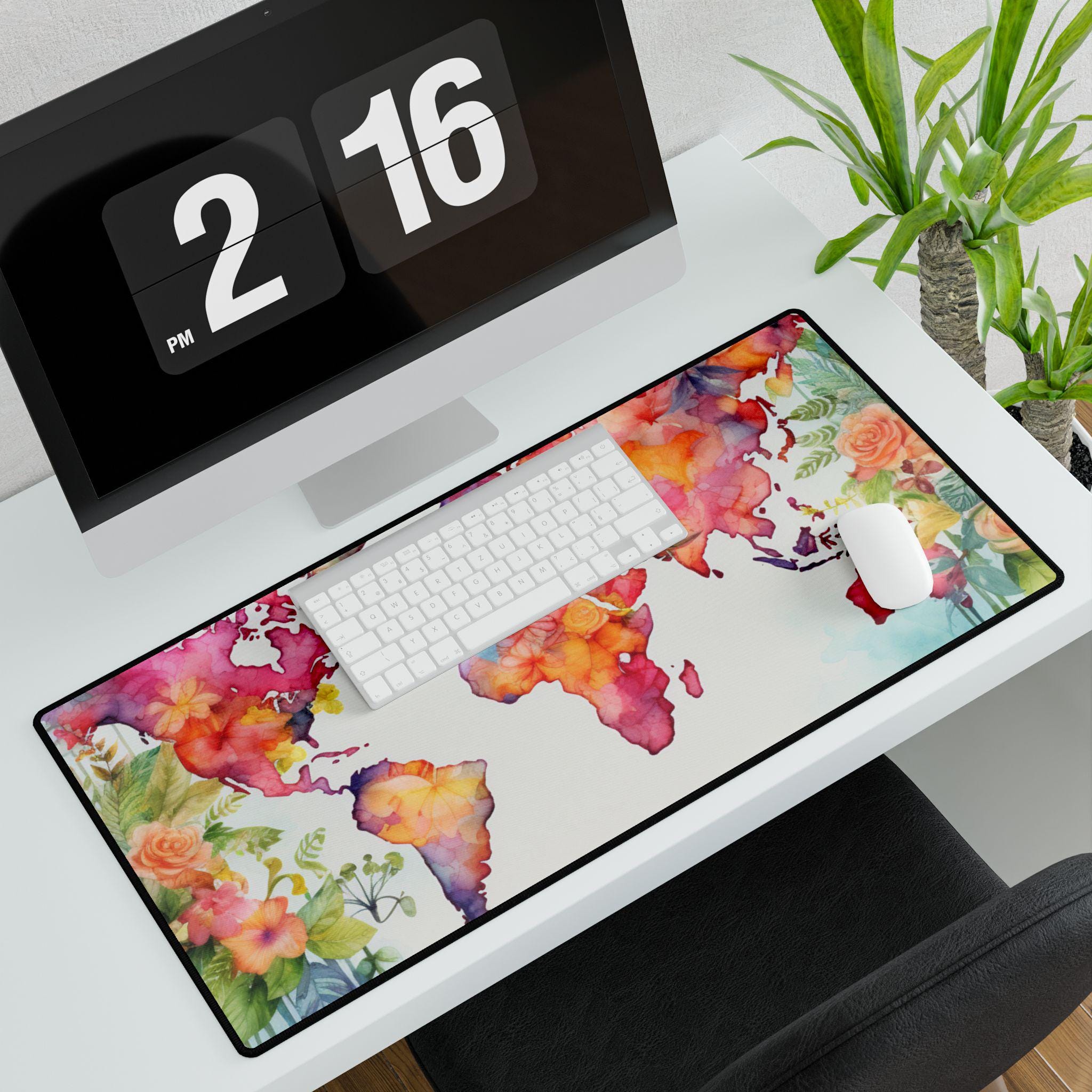 Watercolor Floral World Map Desk Mat, Travel Theme Home & Living, Gift ...
