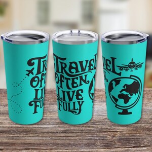 Travel Often Live Fully Tumbler | World Map Travel Cup Drinkware Drink Cup | Gift for Travelers | Travel Theme Home Decor for Travel Lovers