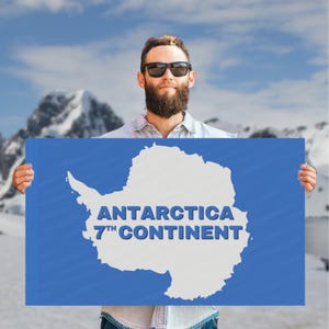 Drapeau de l'Antarctique du 7e continent, drapeau jalon de voyage, bannière de voyageur du monde, cadeau pour les voyageurs, envie de voyager, réalisations de voyage