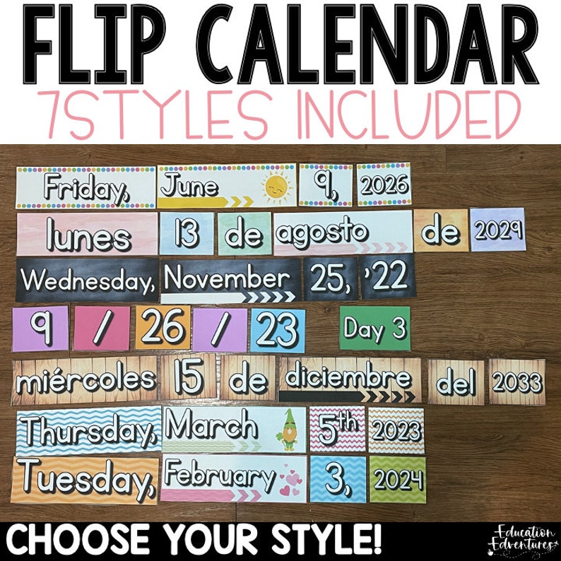 Flip Calendar Cards Chart Display | Hanging Date Sign | Spanish ...