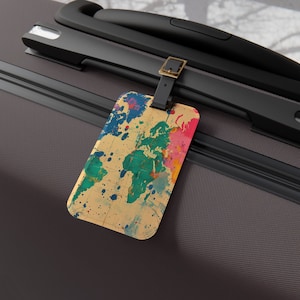 Vintage Watercolor World Map Luggage Tag - Travel Accessories - Travel Gifts for Travel Lovers - Suitcase Vacation Accessories - Wanderlust
