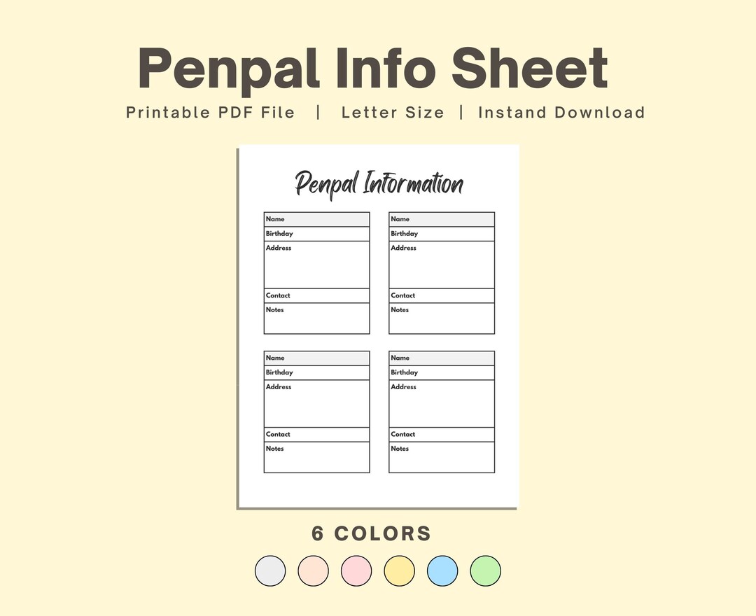 Penpal Tracker. Snailmail Tracker. Penpal Record Log. Printable A5 Letter Size PDF. - Etsy