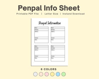 Penpal Tracker. Snailmail Tracker. Penpal Record Log. Printable A5 - Letter Size PDF.