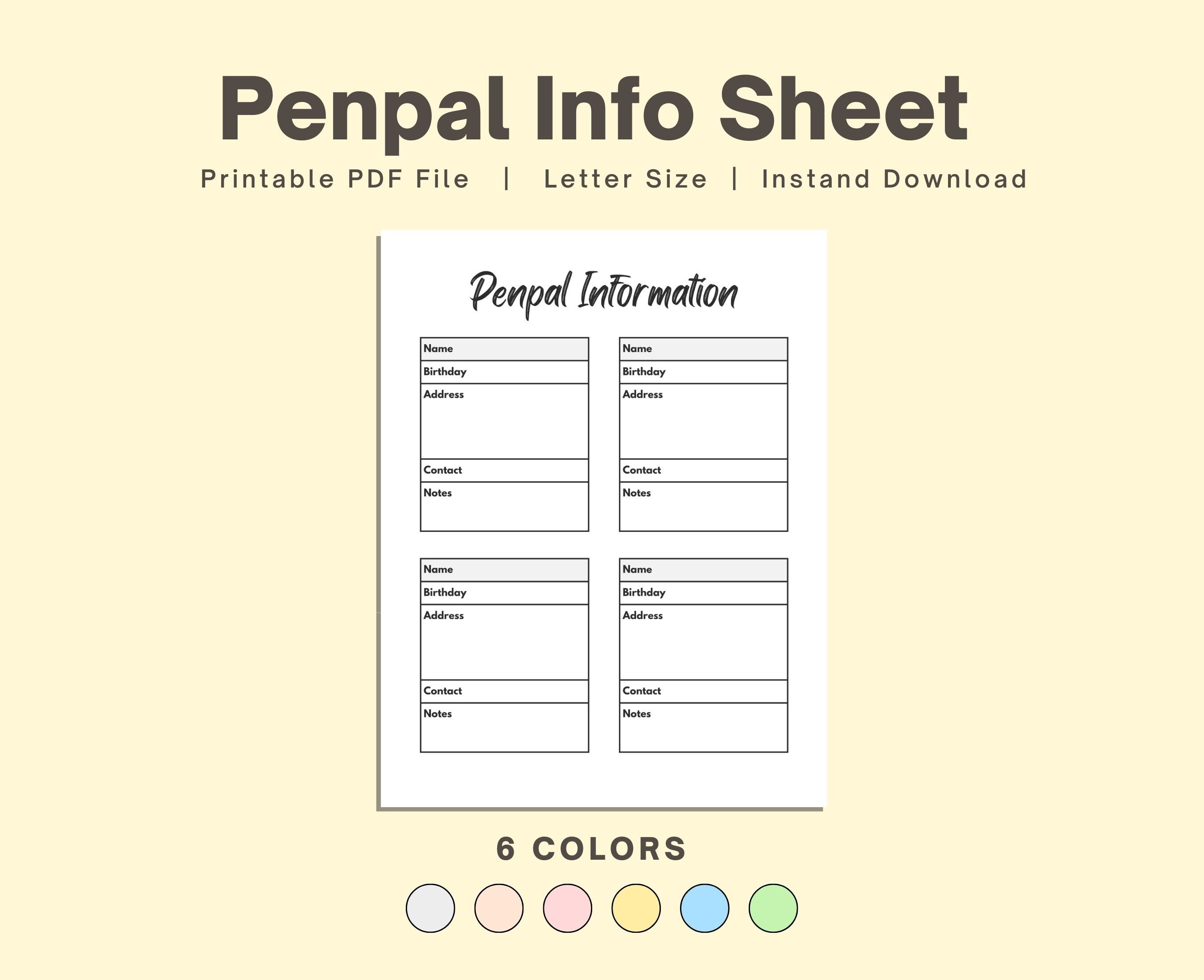 Penpal Tracker. Snailmail Tracker. Penpal Record Log. Printable A5 Letter Size PDF. - Etsy