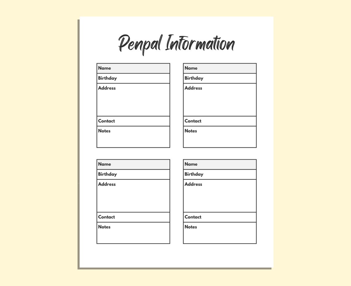 Penpal Tracker. Snailmail Tracker. Penpal Record Log. Printable A5 Letter Size PDF. - Etsy