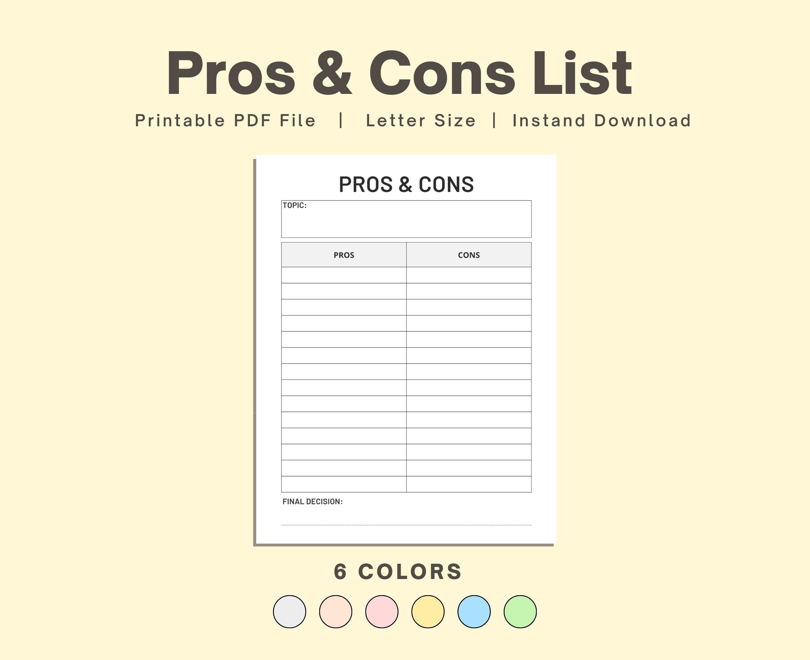 Pros and Cons List - Etsy