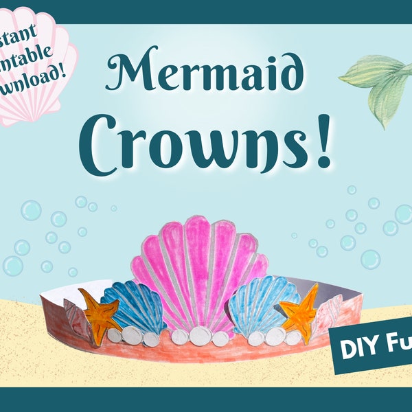 DIY Mermaid Crowns, Printable Mermaid Headpiece Activity, Party Crowns