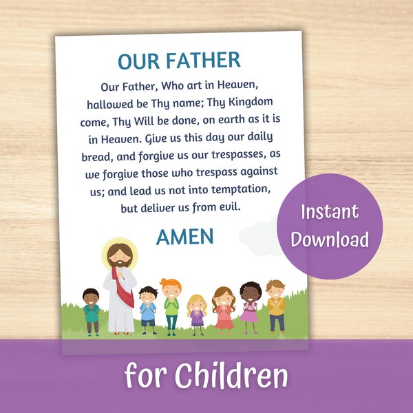 Our Father Prayer Printable for Kids Religious, The Lord's Prayer Print