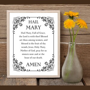 Hail Mary Prayer, Instant Download, Hail Mary Full of Grace, Catholic Prayers, Religious Home Decor