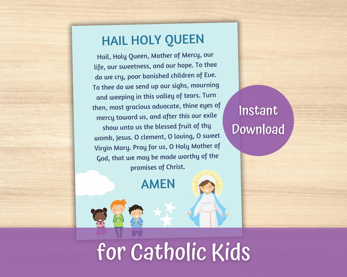 Hail Holy Queen Prayer Poster for Catholic Kids, Sunday School Prayer ...