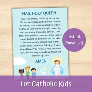 Hail Holy Queen Prayer Poster for Catholic Kids, Sunday School Prayer Guide, Catholic Homeschool Education, Catholic School Prayer Print