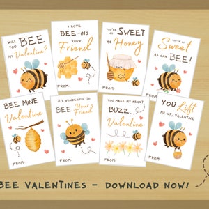 Süße Biene Valentinstag Karten für Kinder, Honigbiene Schule Valentines, Honigbiene Klassenzimmer Valentines, Hummel Süße Valentinstagskarten