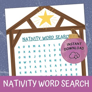 Nativity Word Search Puzzle, Catholic Homeschool Printable Wordsearch, Christmas Eve Box Bible Activity Word Find, Kids Sunday School Game