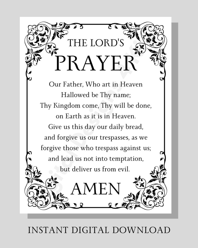 The Lords Prayer Printable, Religious Home Decor, Our Father Who Art in