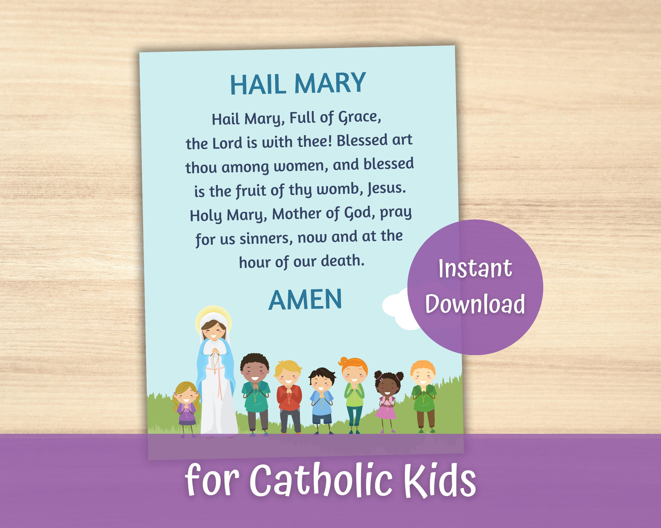 Hail Mary Prayer Print for Catholic Kids, Catholic Education, Prayer Poster, Catholic Schools, Catholic Homeschool
