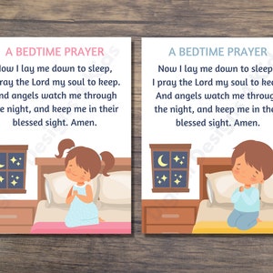 Gute-Nacht-Gebet für Kinder zum Ausdrucken, jetzt I Lay Me Down to Sleep Gebet für Mädchen und Jungen