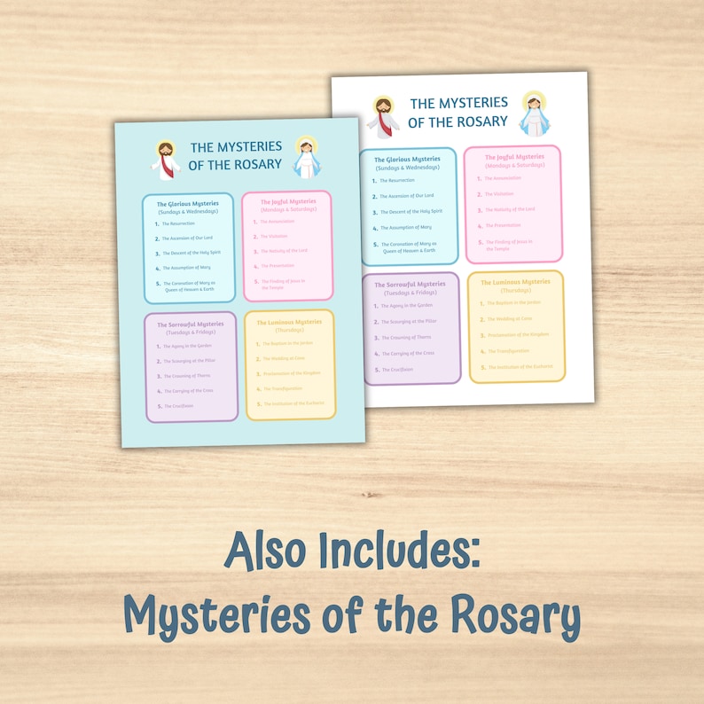 Catholic Rosary Prayer Guide with Mysteries of the Rosary Printable for Kids, How to Pray the Rosary of the Blessed Virgin Mary, Education image 3