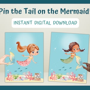 Pin the Tail on the Mermaid Game, Mermaid Themed Kids Game, Activity for Kids