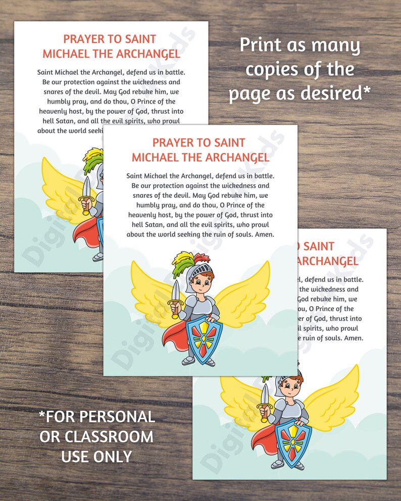 Prayer to Saint Michael the Archangel Printable for Kids, Catholic ...