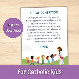 Act of Contrition Catholic Confession Prayer Printable, Kids First Reconciliation Modern Catholic Art Catholic School Classroom Poster Print