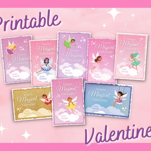 Fee druckbare Valentinstagskarten für Kinder, süße Märchen-Valentinskarten, Klassenzimmer-Valentinsgrüße