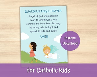 Guardian Angel Prayer Print for Catholic Kids, Angel of God My Guardian Dear Prayer, Catholic Education, Catholic Homeschool, Sunday School