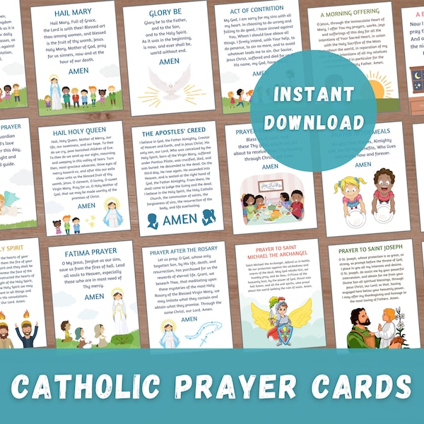 Church Prayer Cards Catholic Classroom Homeschooling Printable Prayer Cards Kids Early Elementary Traditional Catholic Religious Education