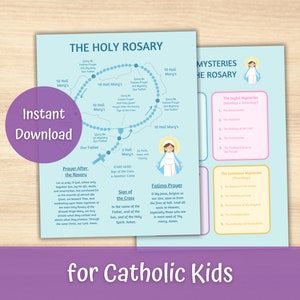 Catholic Rosary Prayer Guide with Mysteries of the Rosary Printable for Kids, How to Pray the Rosary of the Blessed Virgin Mary, Education