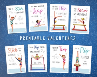 Printable Gymnastics Valentines Exchange Cards, Girl Gymnast Valentines Cards for Friends, Girls Valentines Cards, Kids Classmate Valentines