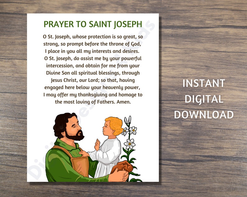Prayer to Saint Joseph Printable for Kids, Catholic Prayer Print Etsy