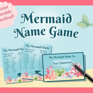 What&#39;s Your Mermaid Name? Mermaid Name Kids Game, Activity for Kids, Birthday Party Game, Games for Girls