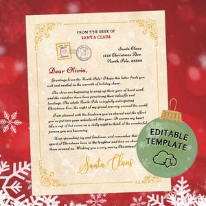 Carta editable de Papá Noel, idea para caja de Nochebuena, correo imprimible de Papá Noel para Navidad, lista personalizada de los mejores Papá Noel, carta de Papá Noel para niños